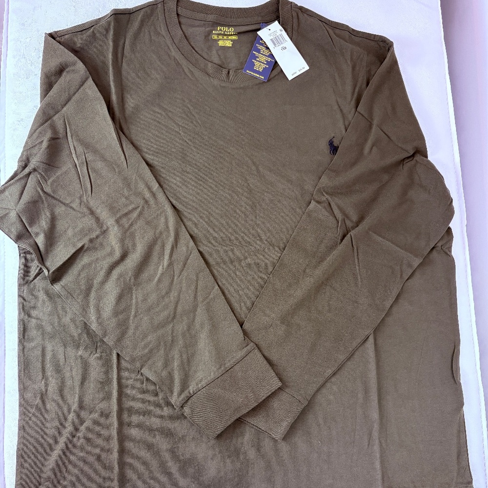 Polo Ralph Lauren Men’s Long Sleeve Green Crewneck T-Shirt, Size 1XB New w/tag